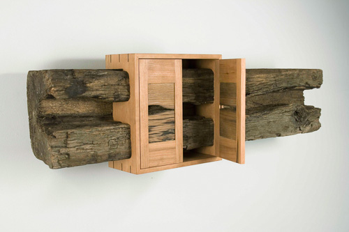 Tom Shields, Same on the Inside, railroad tie, cherry, 11 x 8 x 38 inches